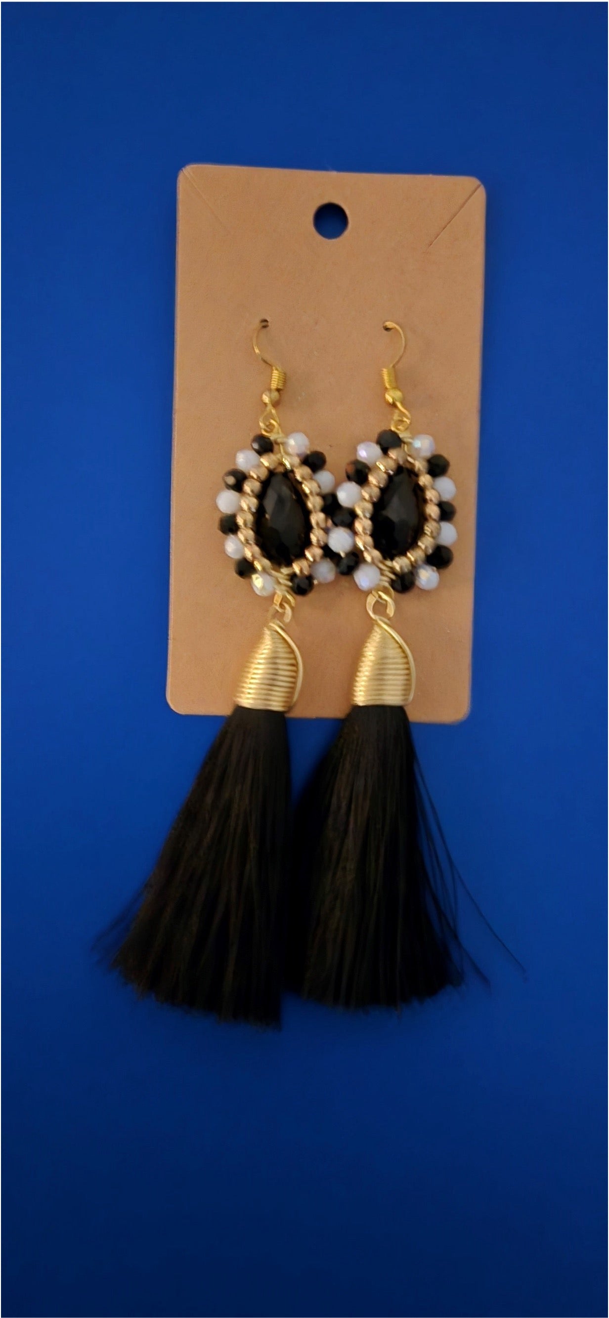 Earings Crystal With Tassel Black